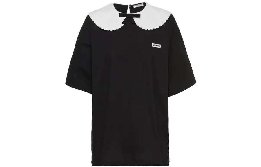 MIU MIU SS22 Drop Shoulder Sleeve T Shirt Women's Black