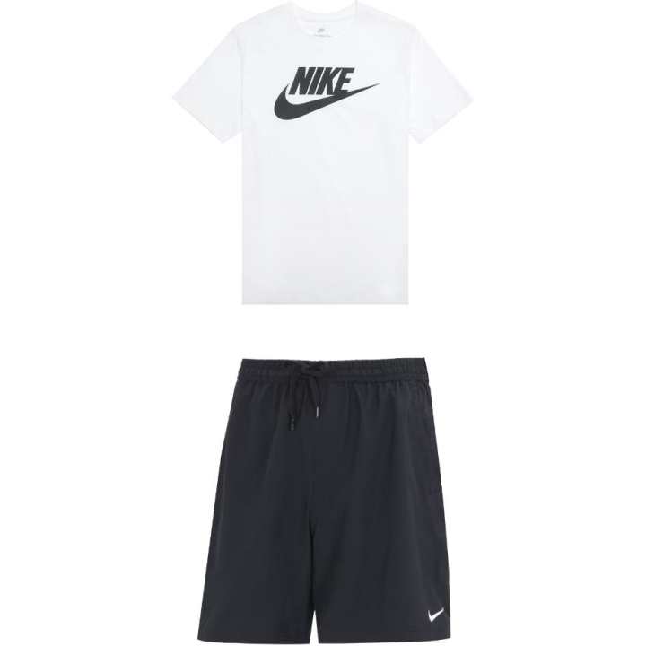 Nike Nike Casual Sportswear Men's White Top+Black Shorts Crew Neck Moderate