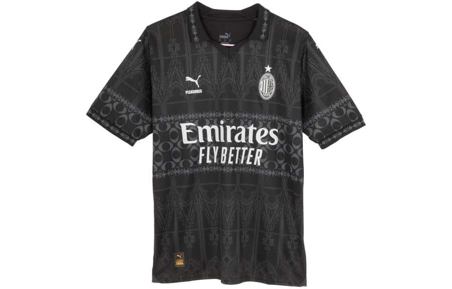 PUMA x PLEASURES AC Beige Blue Soccer Jersey Fan Edition Men's Black