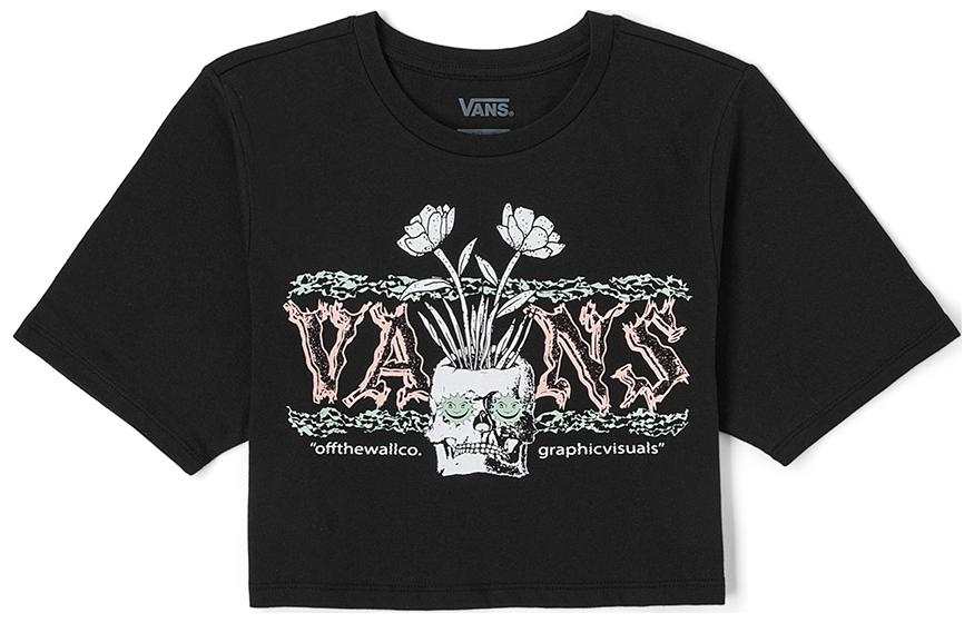 Vans T Shirts Women's Black Crew Neck Moderate Straight Fit