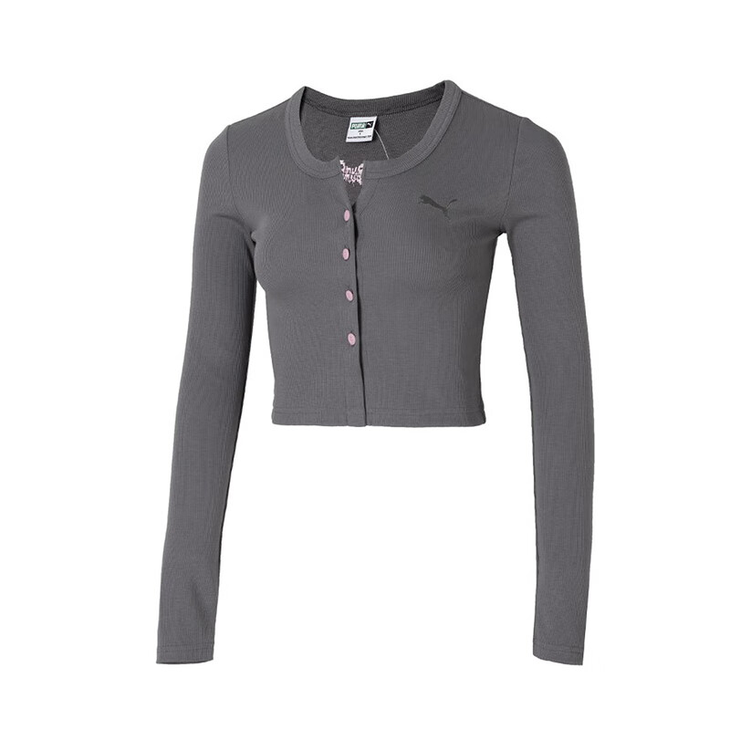 PUMA Crop Tops Women's Gray Crew Neck Moderate