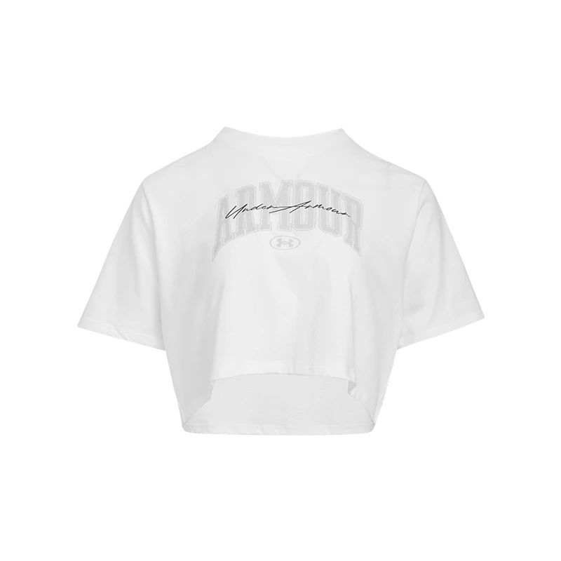 Under Armour Script T Shirts Women's White 100 Crew Neck Moderate