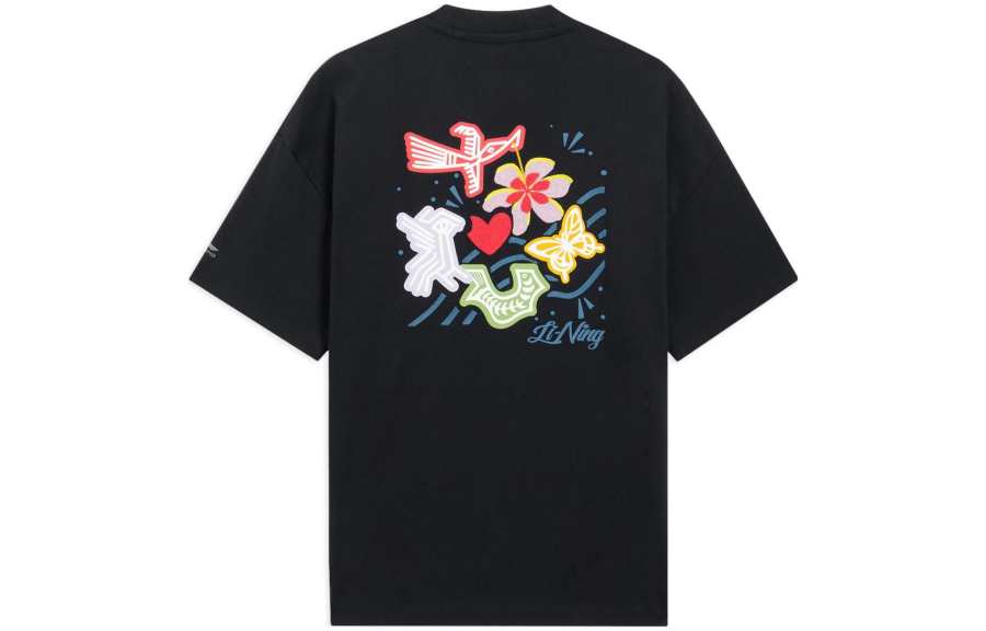 Li-Ning Li Ning Sports Life Collection T Shirts Women's Black Crew Neck Moderate Straight Fit