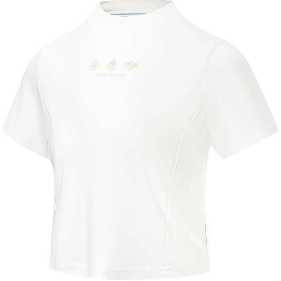 Li-Ning Li Ning T Shirts Women's Ivory Stand Collar Moderate Straight Fit