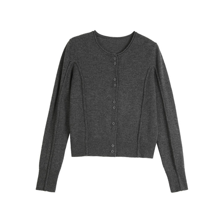 ELLE Sweaters Women's Dark Gray Crew Neck Moderate Cardigan