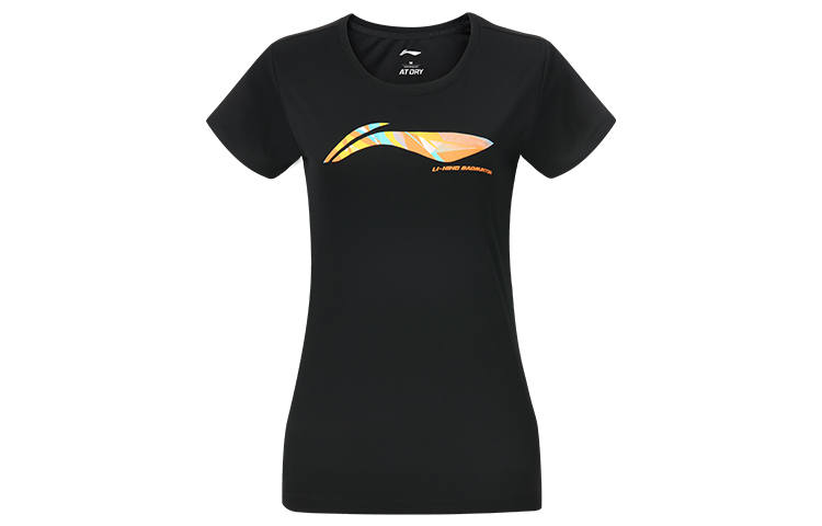 Li-Ning Li Ning T Shirts Women's Black Crew Neck Moderate Straight Fit