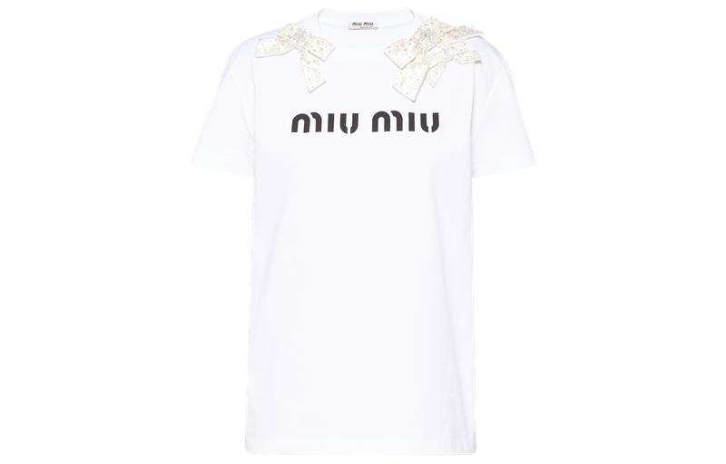 MIU MIU T Shirts Women's White Crew Neck Moderate Straight Fit