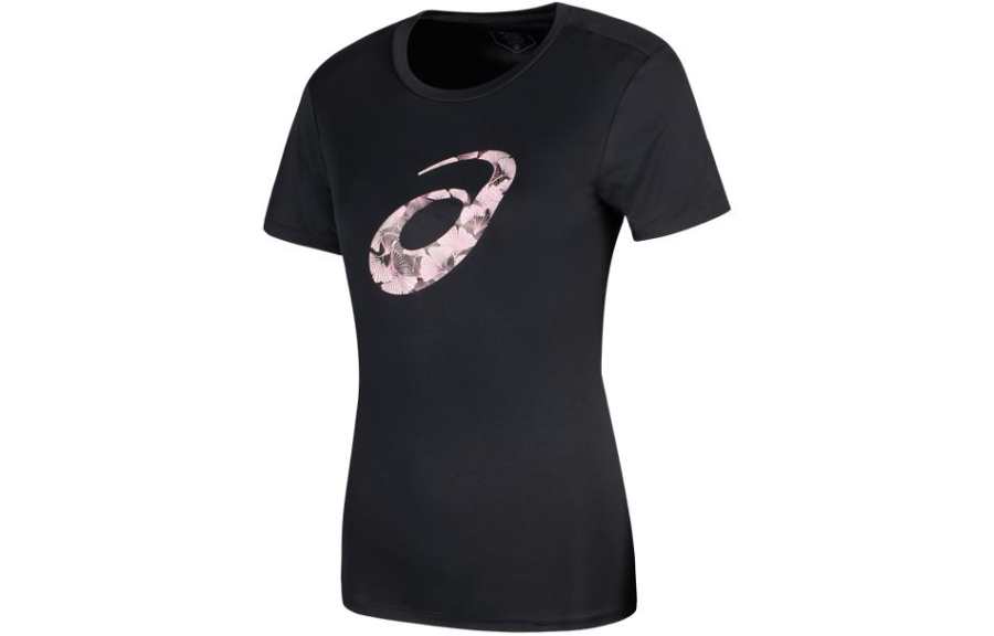 ASICS T Shirts Women's Black Crew Neck Thin Straight Fit