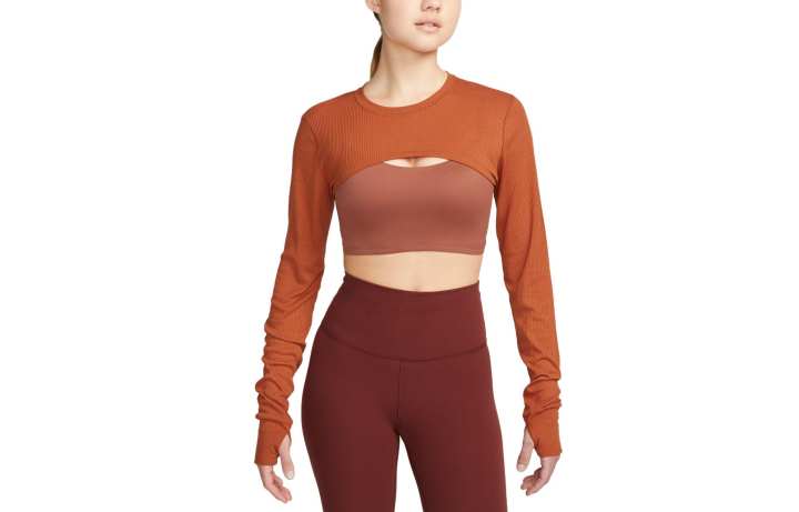 Nike Nike Crop Tops Women's Dark Reddish Umber Crew Neck Moderate