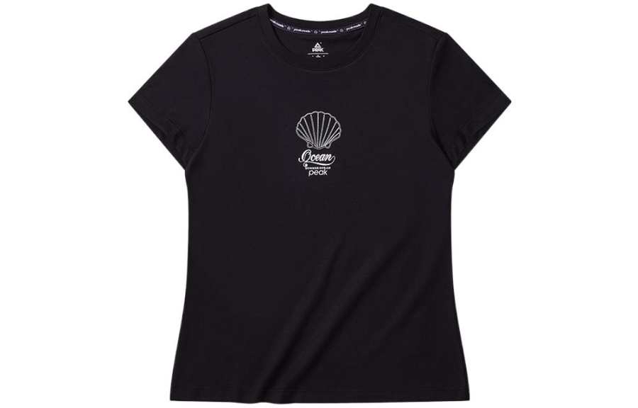 PEAK Crew Neck Fitted Straight Fit Short Sleeved T Shirt Women's Black