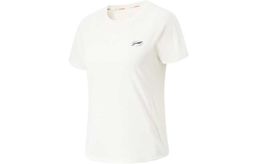 Li-Ning Li Ning Running Collection T Shirts Women's Ivory Crew Neck Moderate Straight Fit