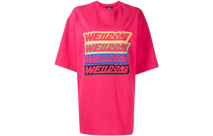 WE11DONE T Shirts Women's Fuchsia Crew Neck Moderate Straight Fit