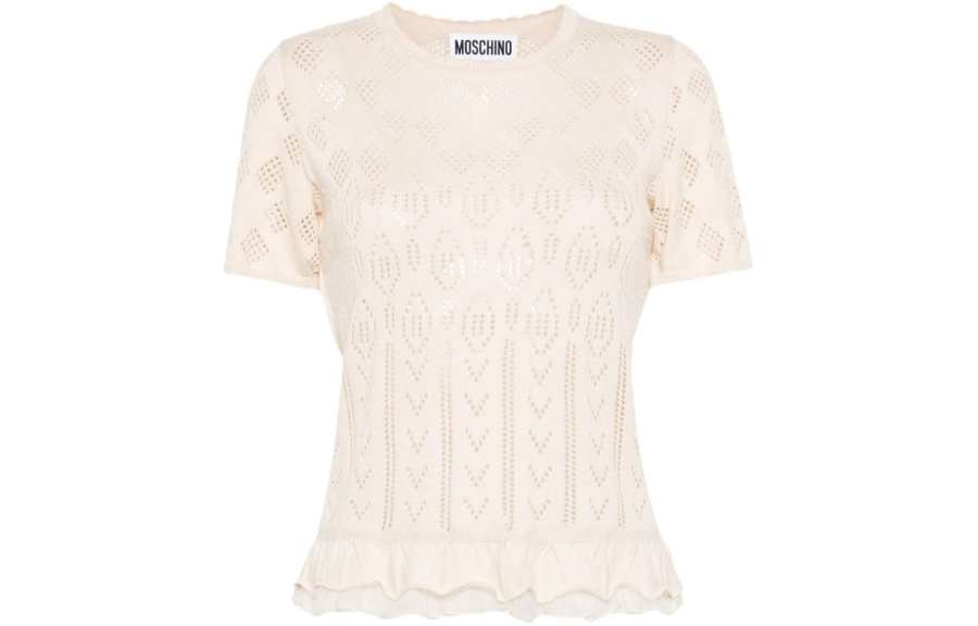 Moschino ruffle-hem pointelle-knit top