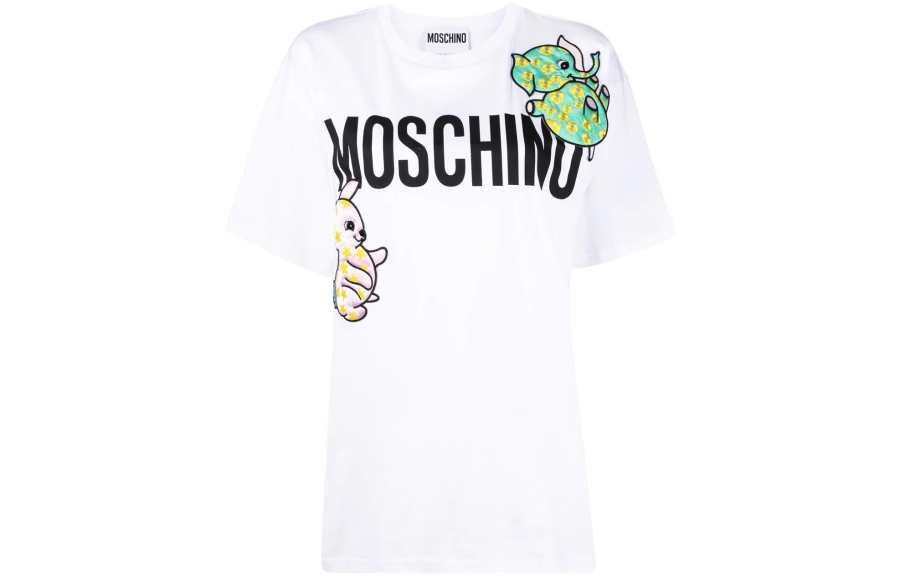 MOSCHINO T Shirts Women's White Crew Neck Moderate Straight Fit