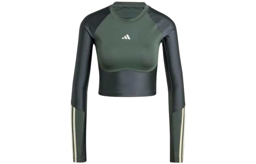 Adidas Adidas Hyperglam Shine Training Crop Long Sleeve Tee T-Shirt Women's Green