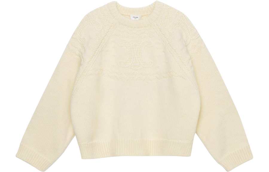 CELINE Sweaters Women's Ecru Crew Neck Moderate A Line