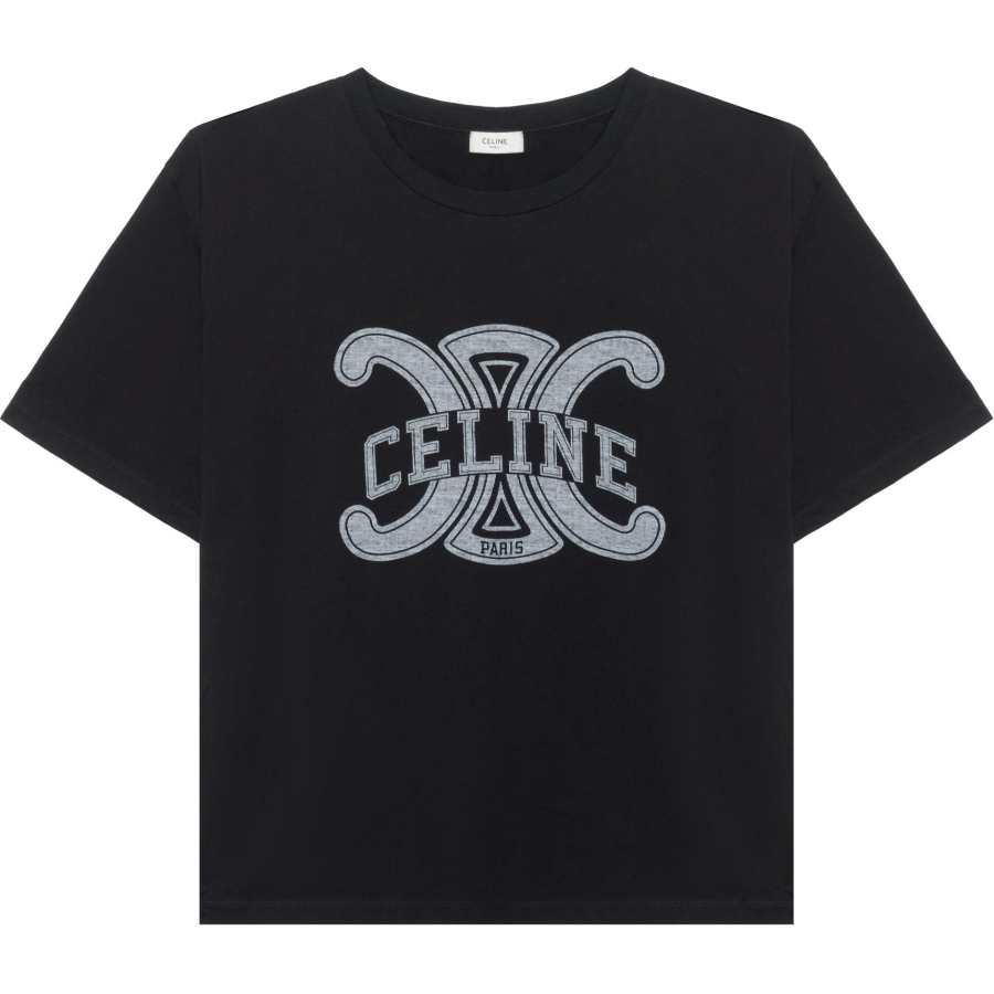 CELINE T Shirts Women's Black Crew Neck Moderate Straight Fit