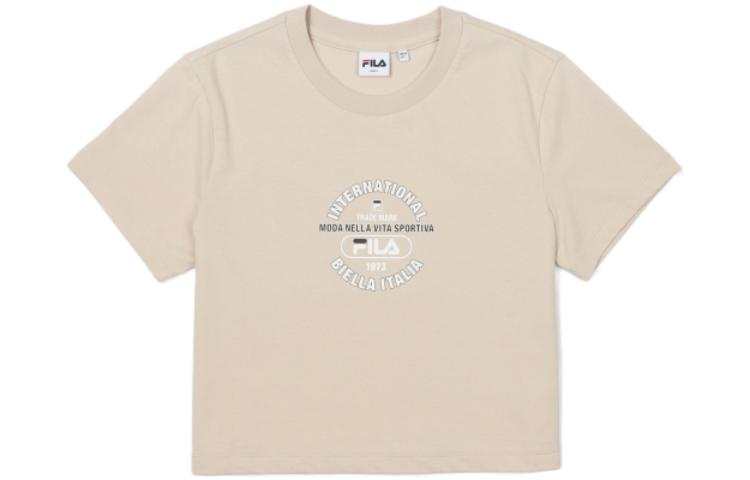 FILA Crop Tops Women's Ecru Crew Neck Moderate