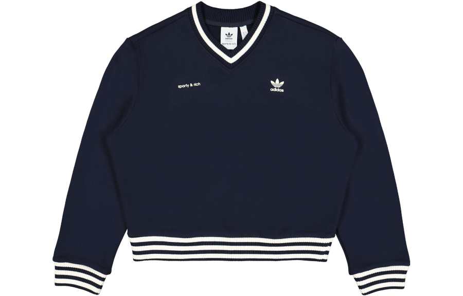 Adidas Originals X Sporty & Rich V Neck Sweatshirt Navy/Cream