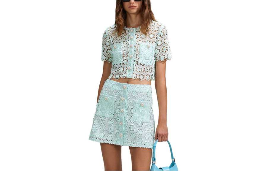 Self-portrait Self Portrait Crop Tops Women's Mint Green Crew Neck Thin