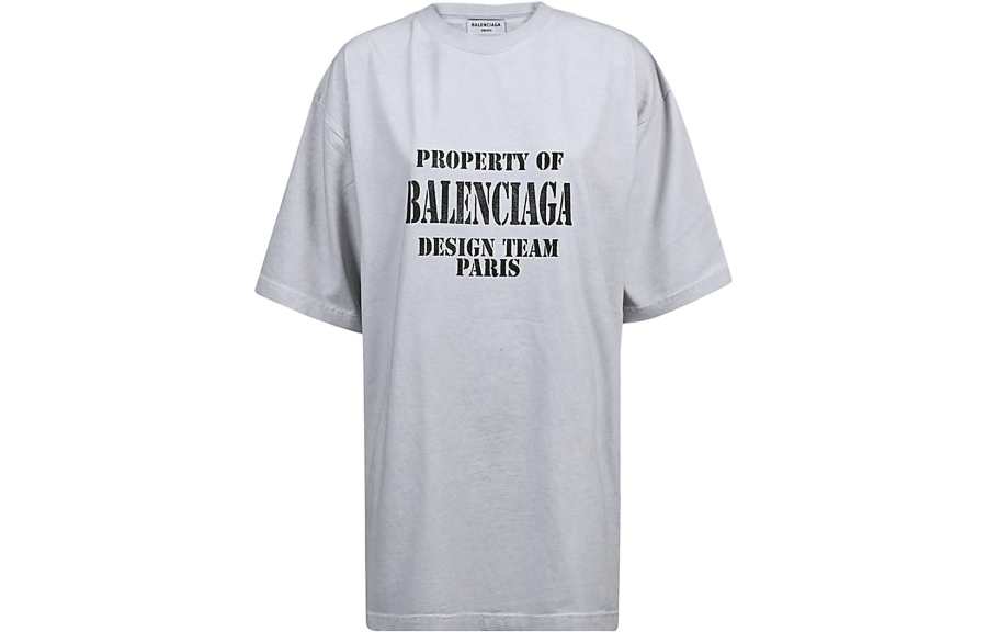 Balenciaga Drop Shoulder Sleeve T Shirt Women's Light Gray Regular Fit