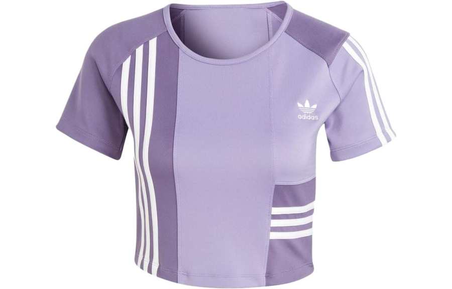 Adidas Originals Crop Tops Women's Purple Crew Neck Moderate