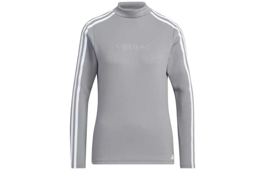 Adidas Adidas Aeroready 3 Stripes Mock Neck Long Sleeve Shirt T Shirt Women's Gray