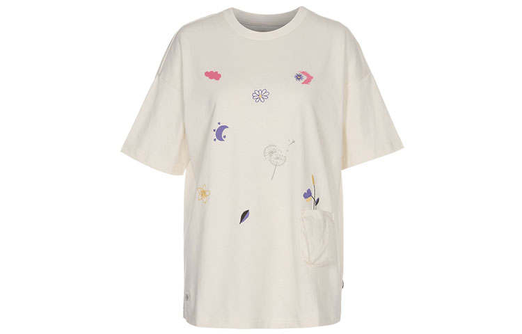 Converse Drop Shoulder Sleeve T Shirt Women's Ecru