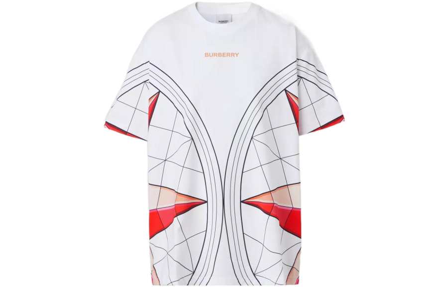 Burberry Women's Logo Letter Geometric Print Crew Neck Short Sleeve T-Shirt White