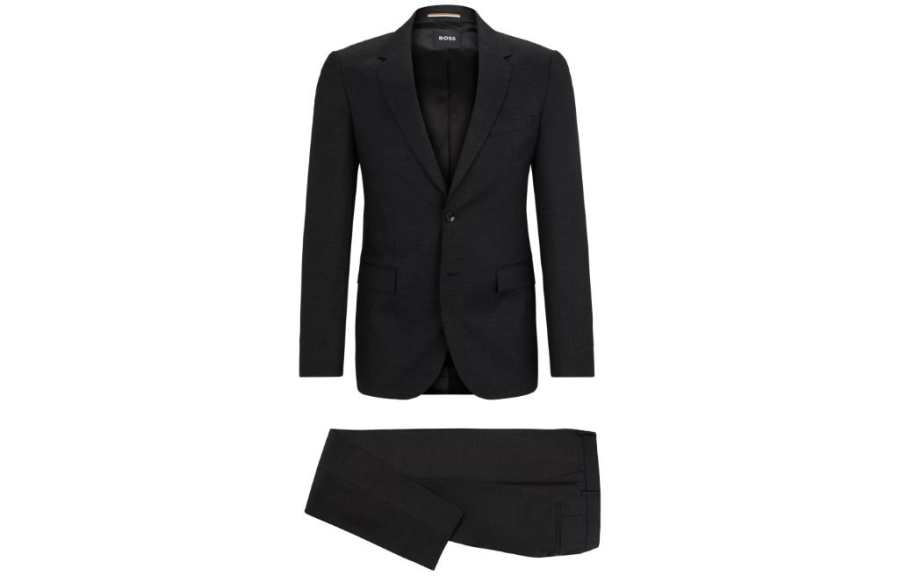HUGO BOSS Slim Fit Suit In Micro Patterned Virgin Wool Business Suit Men's Black