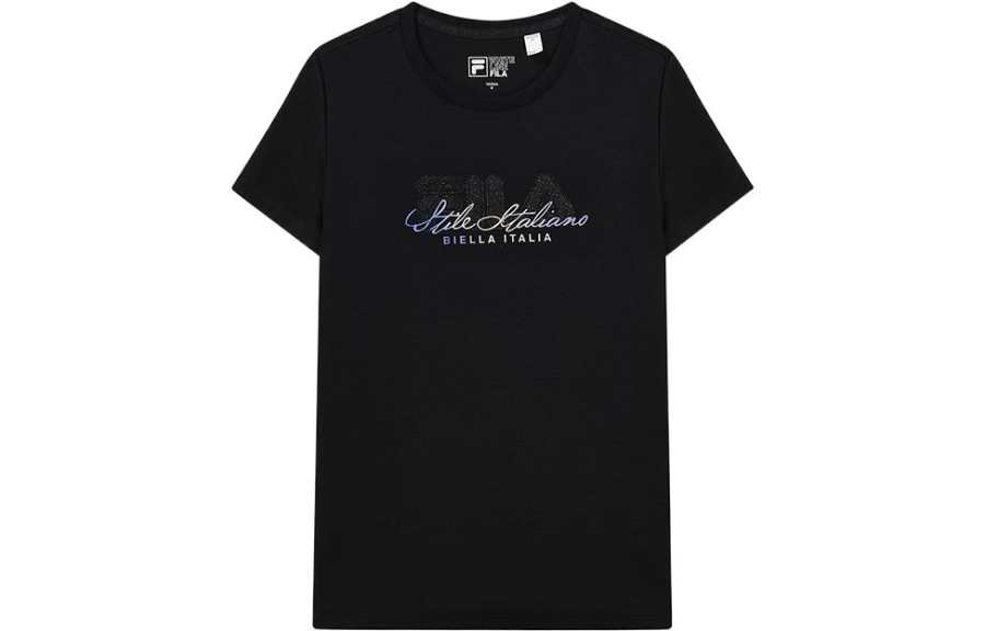 FILA T Shirts Women's Black Crew Neck Moderate Straight Fit