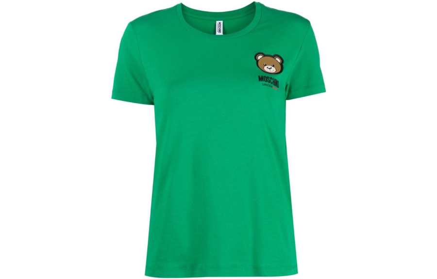 MOSCHINO T Shirts Women's Green Crew Neck Moderate Straight Fit