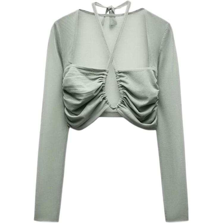 ZARA Crop Top Women's Lake Green