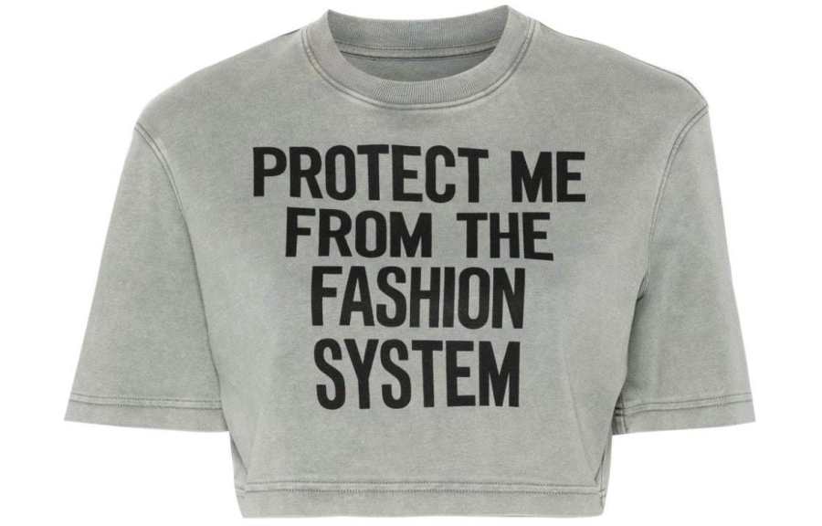 MOSCHINO Slogan Printed Crewneck Cropped T Shirt