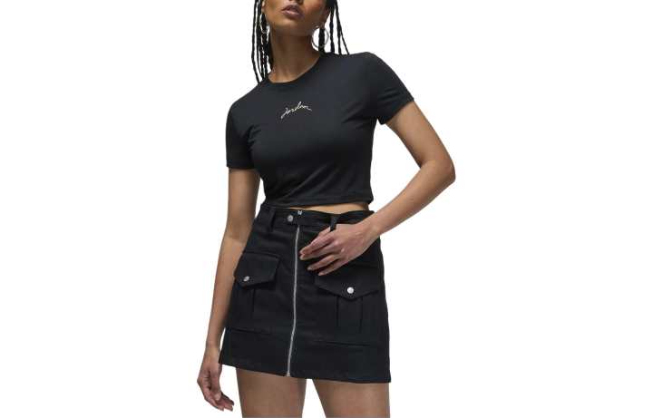 Jordan Jordan Crop Tops Women's Black Crew Neck Moderate
