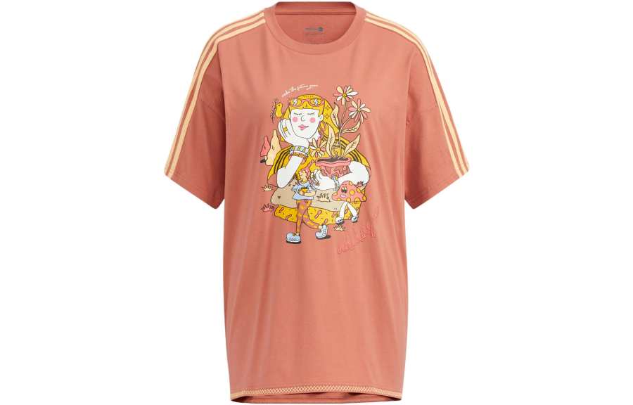Adidas Neo Drop Shoulder Sleeve T Shirt Women's Brown Red