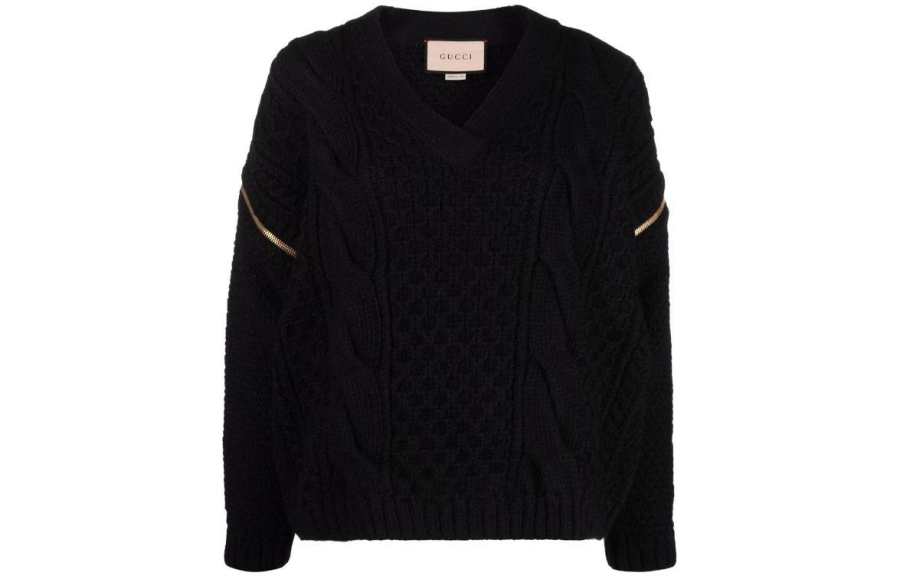 GUCCI Detachable Sleeves Knit Sweatshirt Black