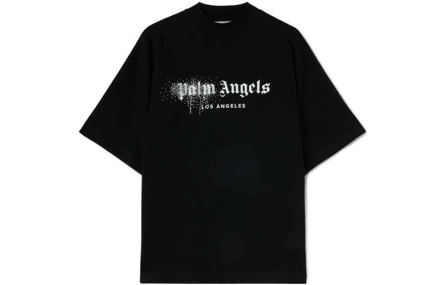 Palm Angels Rhinestones Spray Logo Tee 'Black/White'