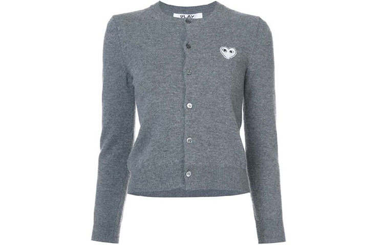 CDG Play Sweaters Women's Gray Crew Neck Moderate Cardigan