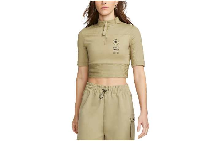 Nike Nike Crop Tops Women's Khaki Stand Collar Moderate