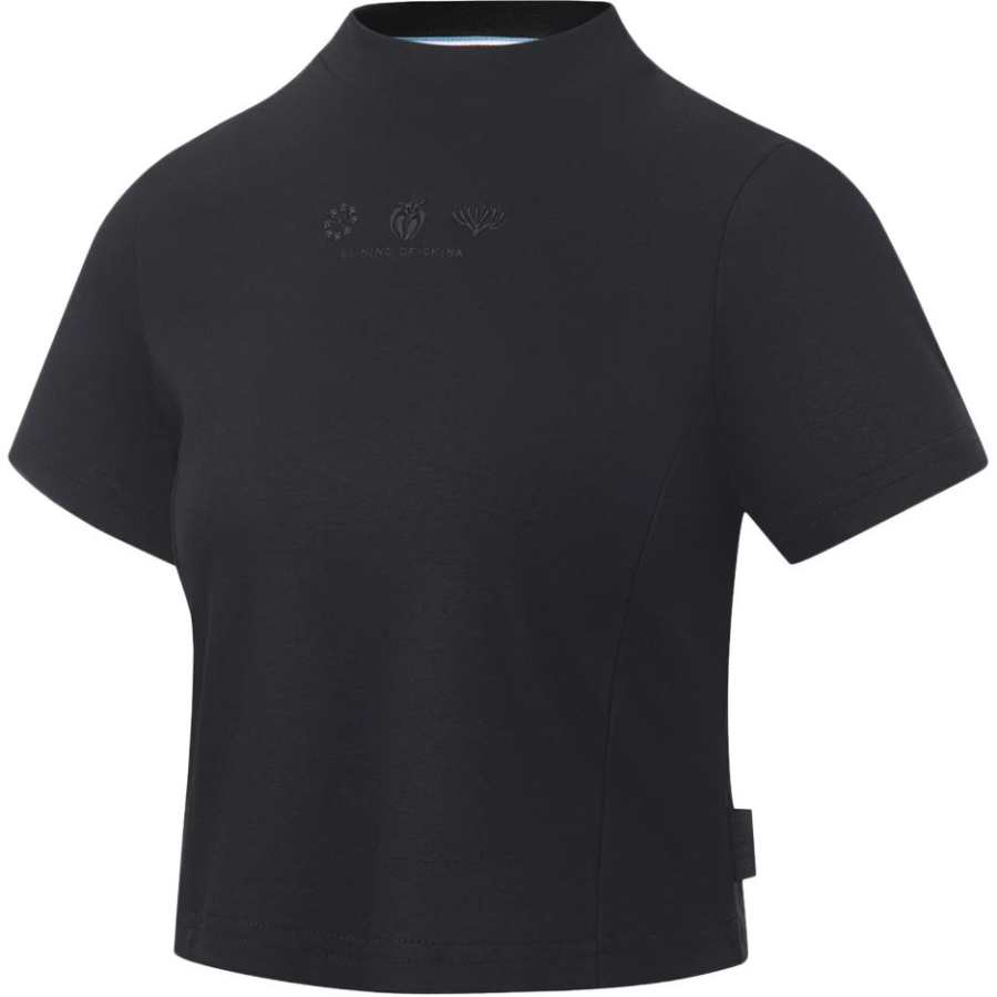 Li-Ning Li Ning T Shirts Women's Black Stand Collar Moderate Straight Fit