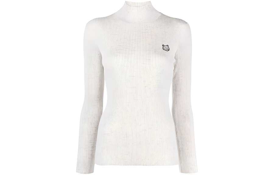 Maison Kitsune Maison Kitsune Bold Fox Head Patch Fine Ribbed Turtleneck Light Grey Melange