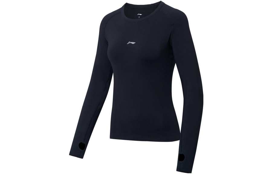 Li-Ning Li Ning Running Collection T Shirts Women's Black Crew Neck Moderate Straight Fit