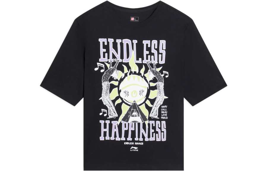 Li-Ning Li Ning T Shirts Women's Black Crew Neck Moderate Straight Fit