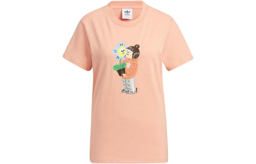 adidas originals X CHARR MORITA Cartoon Print Retro T-Shirt Pink