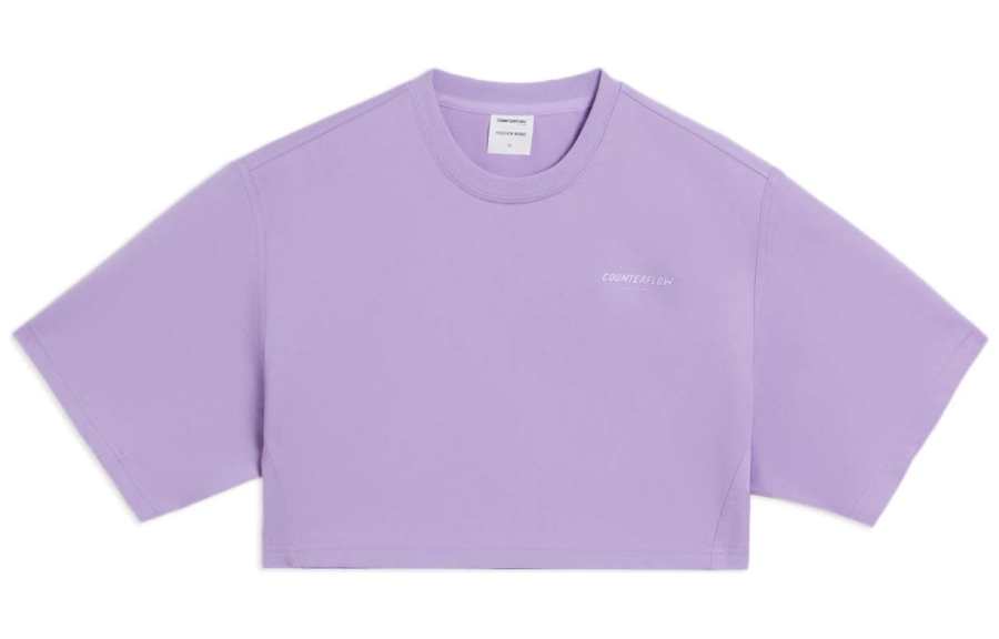 Li-Ning Li Ning CF Tracing Crop Tops Women's Light Blue Purple Crew Neck Moderate