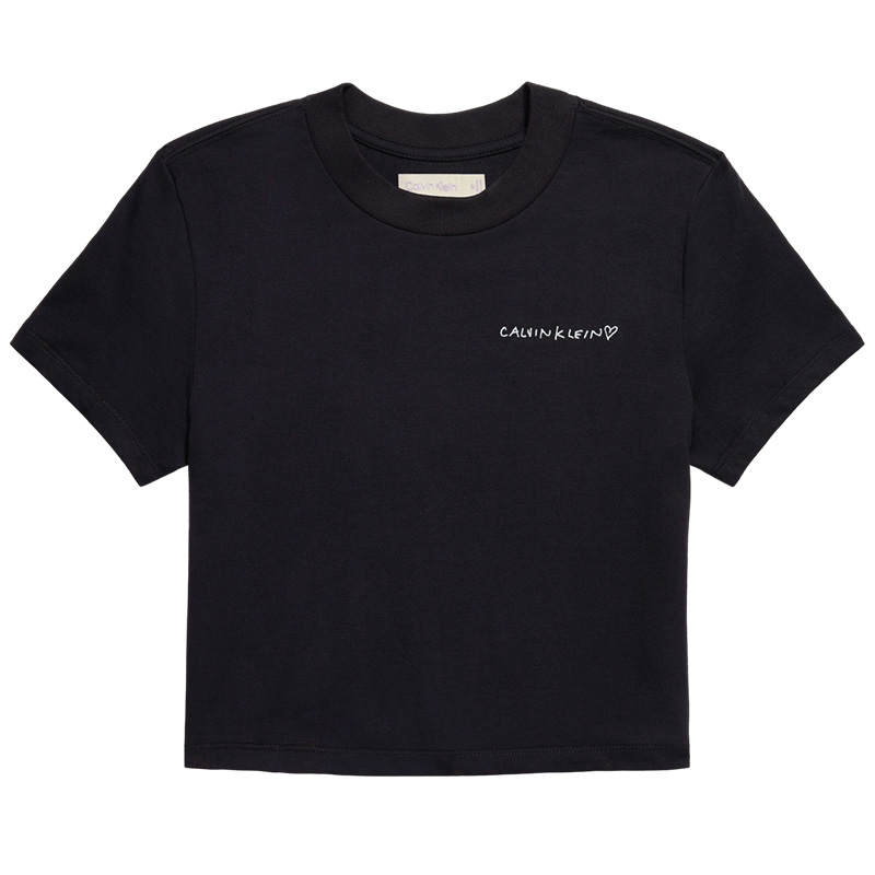 CALVIN KLEIN JENNIE T Shirt Crop Top Women's Space Black