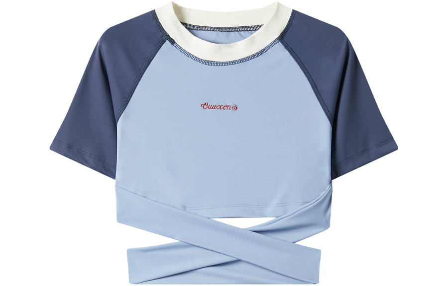 OWOX Crop Tops Women's Light Blue Crew Neck Thin