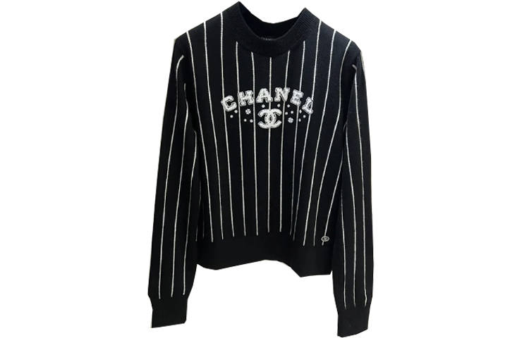 CHANEL CHANEL Sweaters Women's Black Crew Neck Moderate