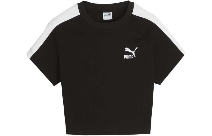 PUMA T7 T Shirts Women's Black Crew Neck Moderate Other